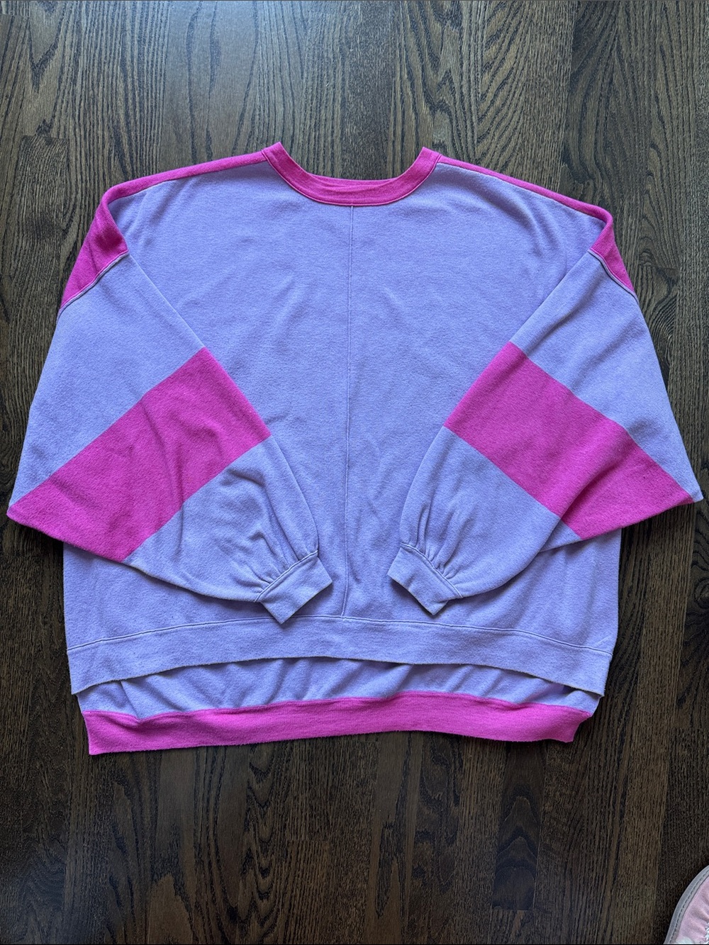 Free People Oversized Lavender Crewneck Sweater with Hot Pink Accents